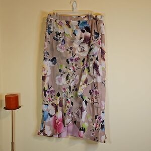 NWOT American Glamour by Badgley Mischka tan floral flouncy maxi skirt size XL